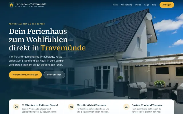 Website Ferienhaus Travemünde