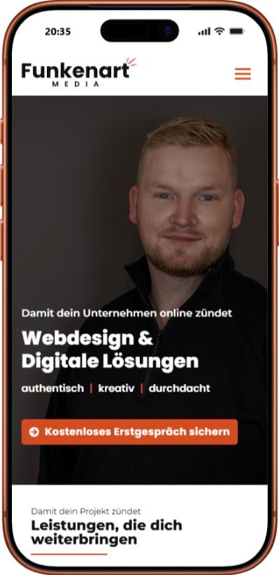 Mockup eines Smartphones von der Funkenart Starseite